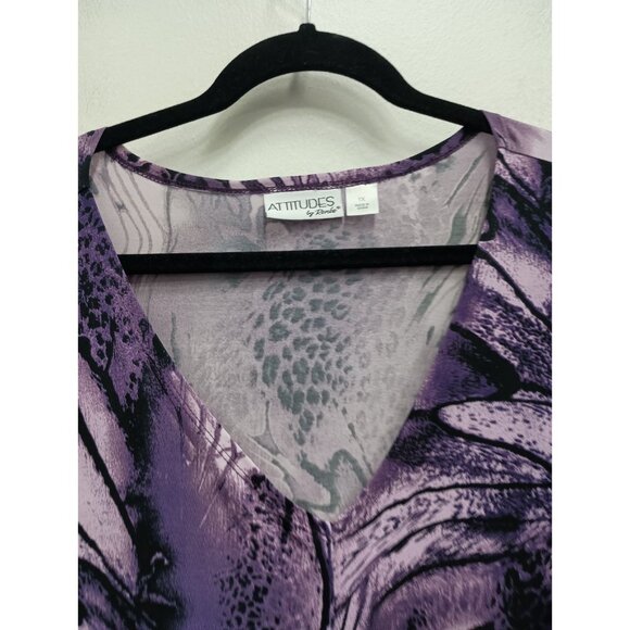 Attitudes By Renee Womens Wearable Art Tunic Top 1X Purple Floral Asymmetrical - Picture 3 of 7